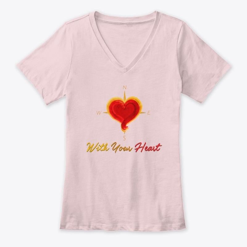 Women's  V-Neck Tee with Heart Compass